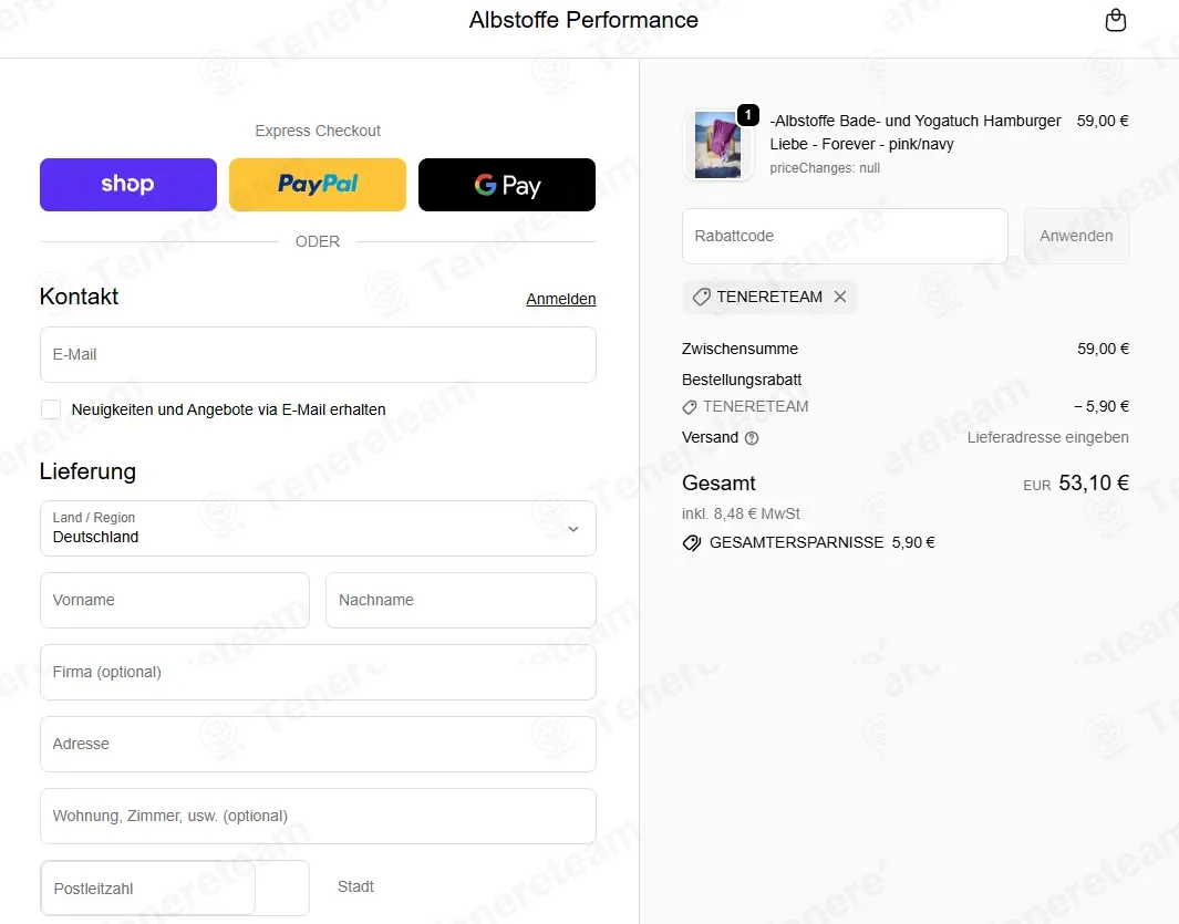 Albstoffe Performance coupon code verified as working at checkout