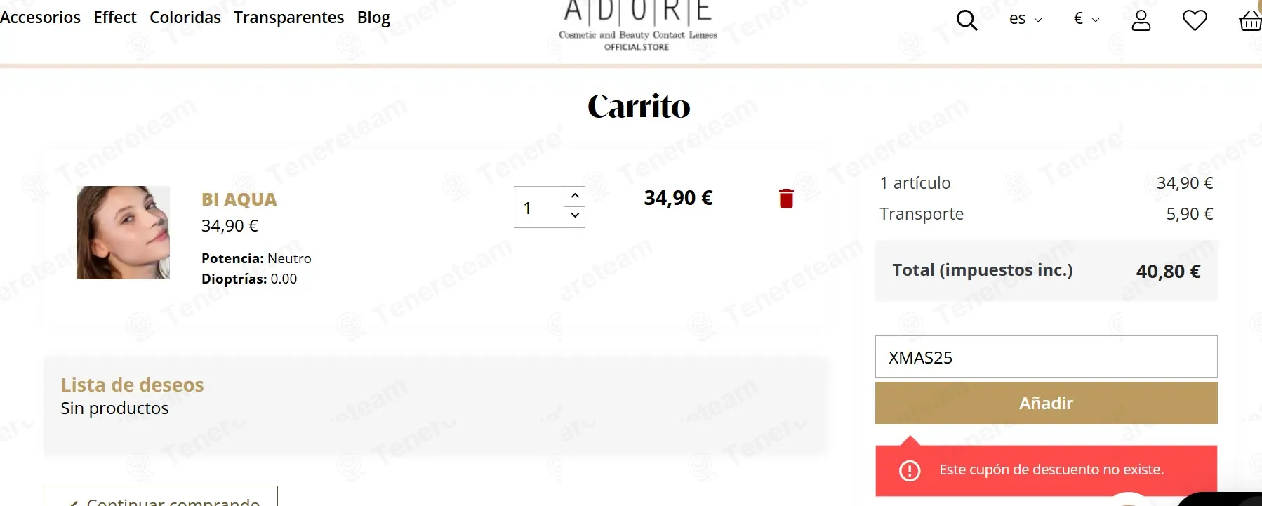 Adore Lenses IT coupon code: 20% off with XMAS25. Tested and valid as 3 months ago.