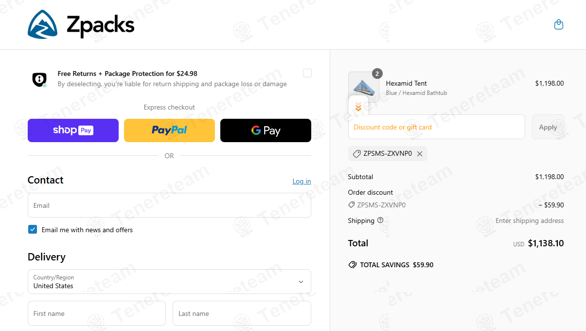 Zpacks coupon code: 5% off with ZPSMS-ZXVNP0. Tested and valid as 1 year ago.