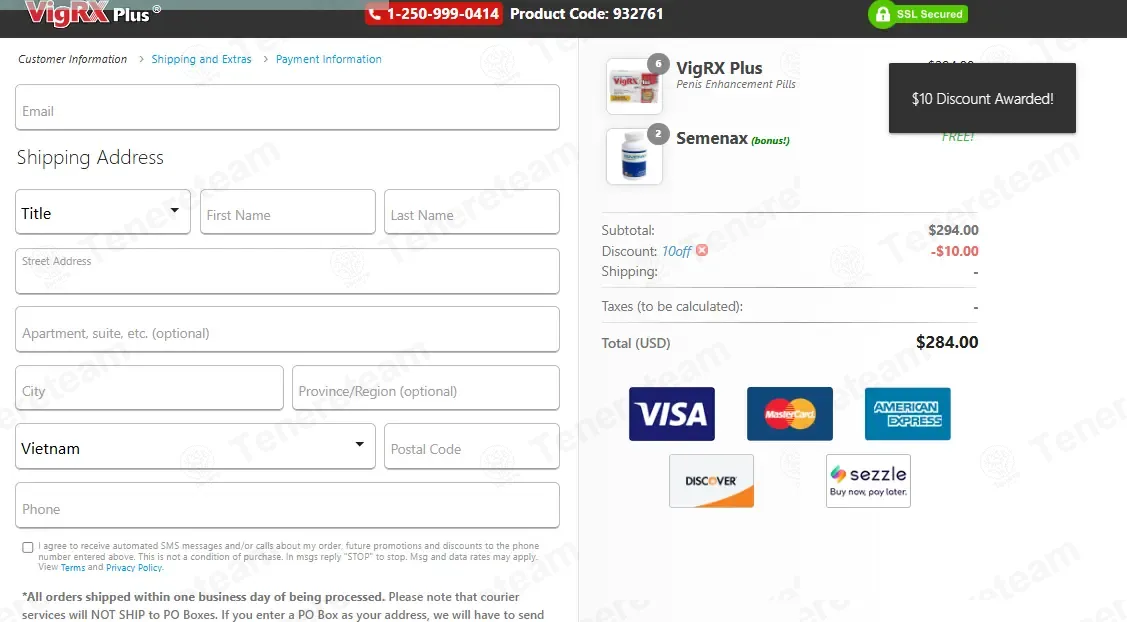 VigRX Plus coupon code: $10 off with 10OFF. Tested and valid as 1 month ago.