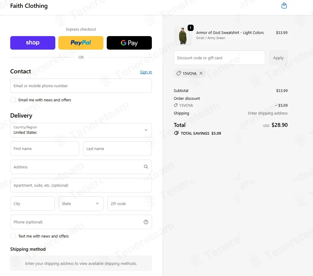 Faith Clothing coupon code: 15% off with 15VOYA. Tested and valid as 1 month ago.