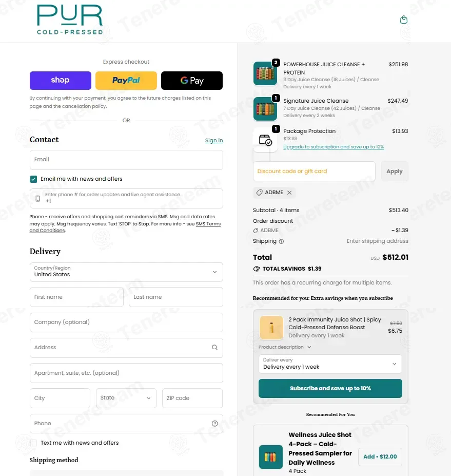 PUR Cold Pressed coupon code: 5% off with ADBME. Tested and valid as 9 months ago.