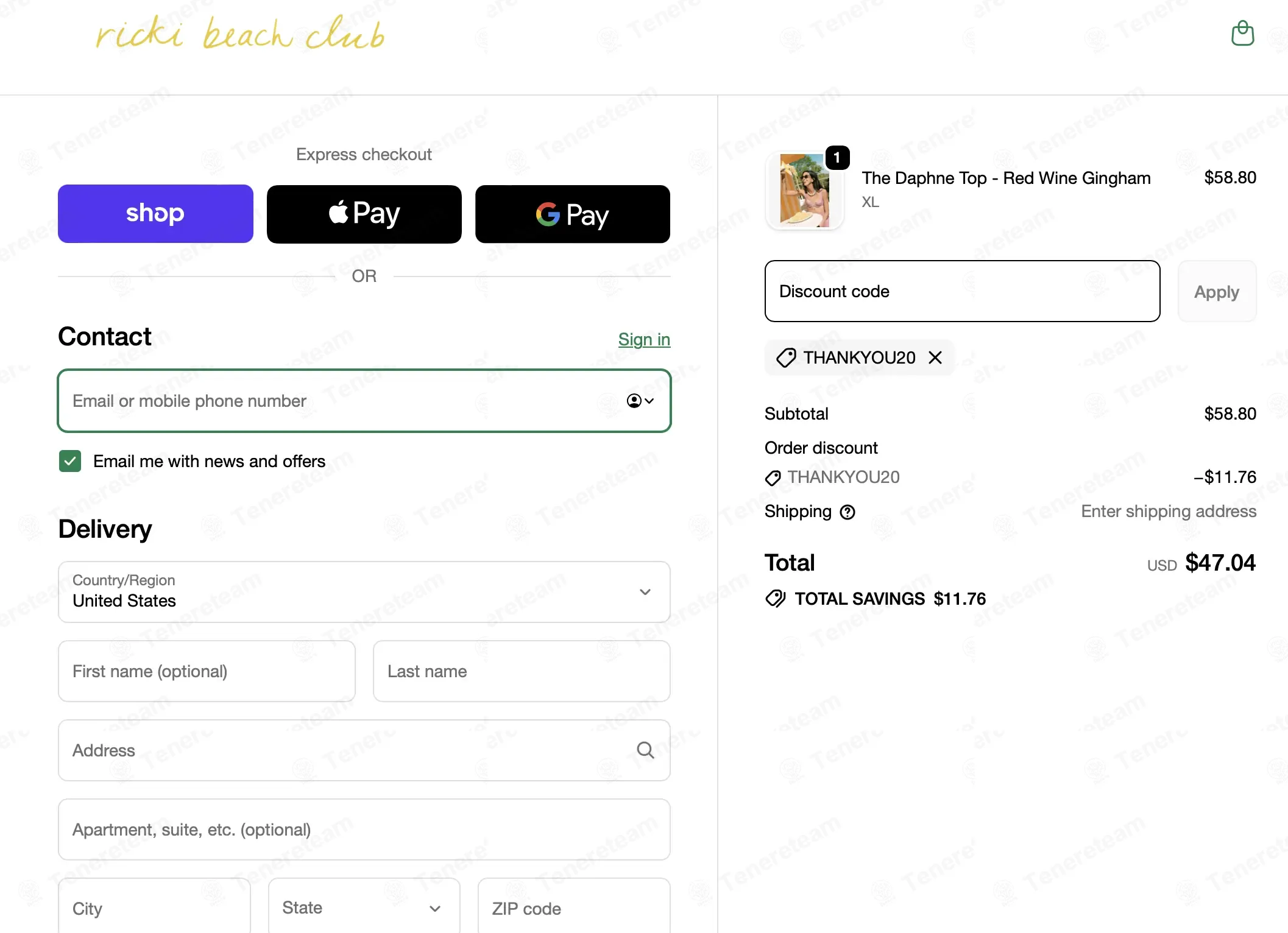 Ricki Beach Club coupon code: 20% off with THANKYOU20. Tested and valid as 2 weeks ago.