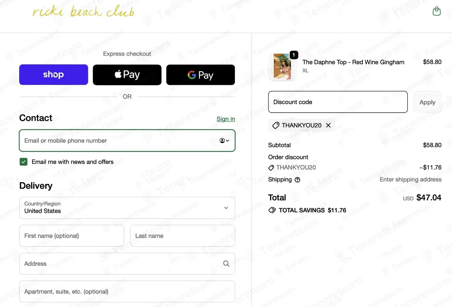 Ricki Beach Club coupon code: 20% off with THANKYOU20. Tested and valid as 2 weeks ago.