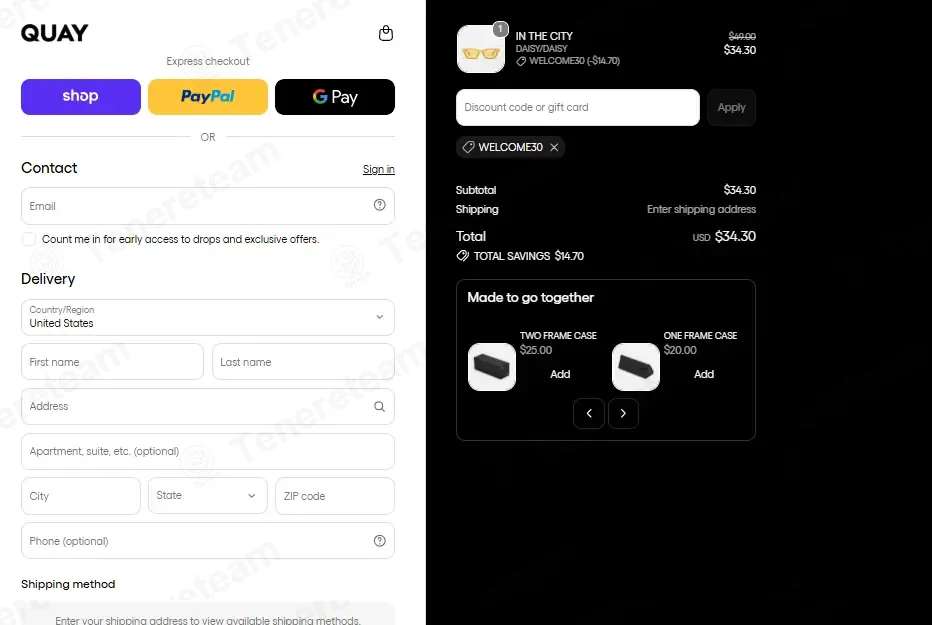 Quay coupon code: 30% off with WELCOME30. Tested and valid as 3 weeks ago.