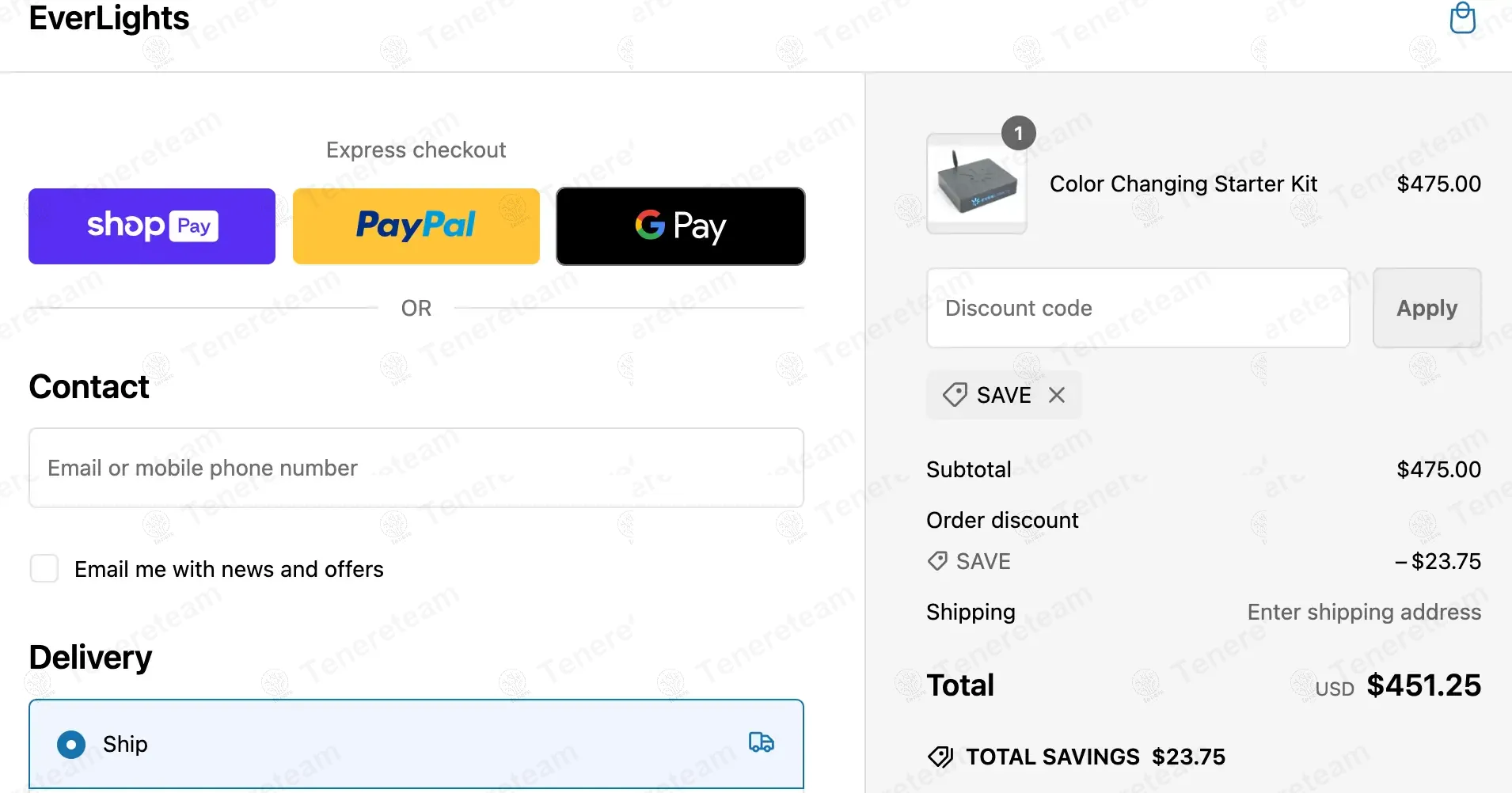 EverLights coupon code: 5% off with SAVE. Tested and valid as 1 year ago.