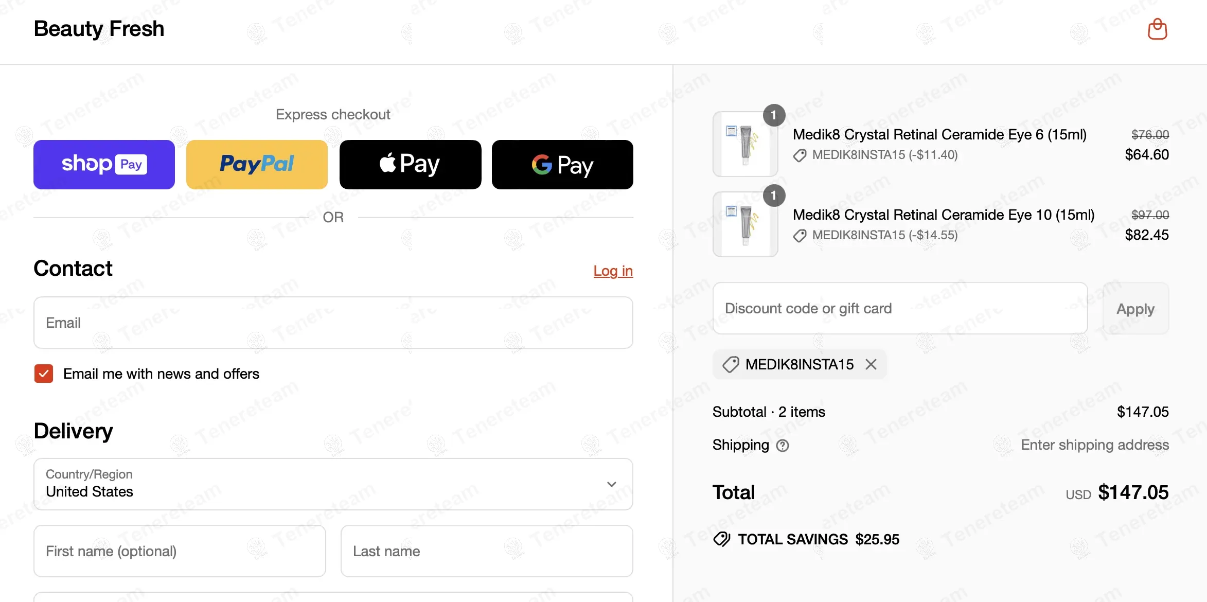 Beauty Fresh coupon code: 15% off with MEDIK8INSTA15. Tested and valid as 1 year ago.