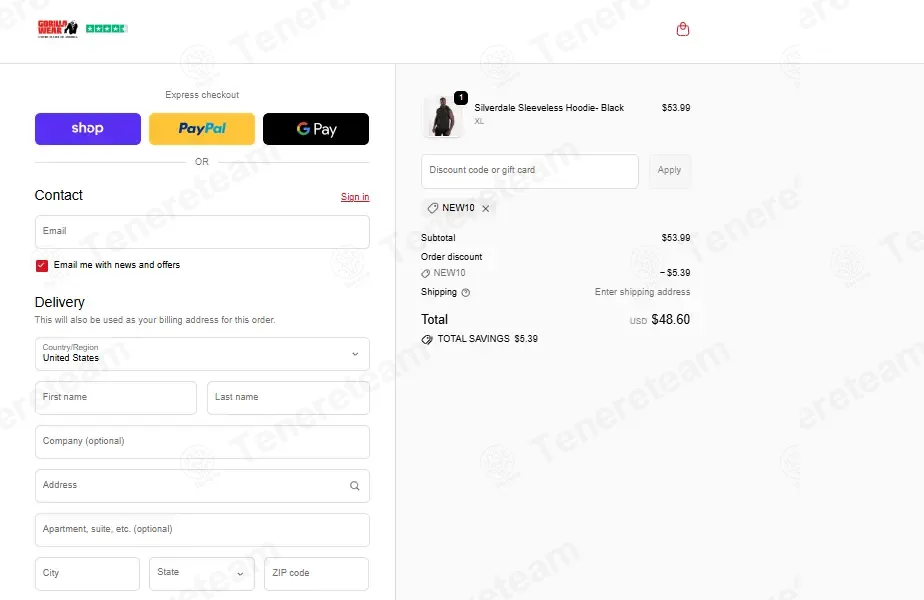 Gorilla Wear coupon code: 10% off with NEW10. Tested and valid as 2 months ago.