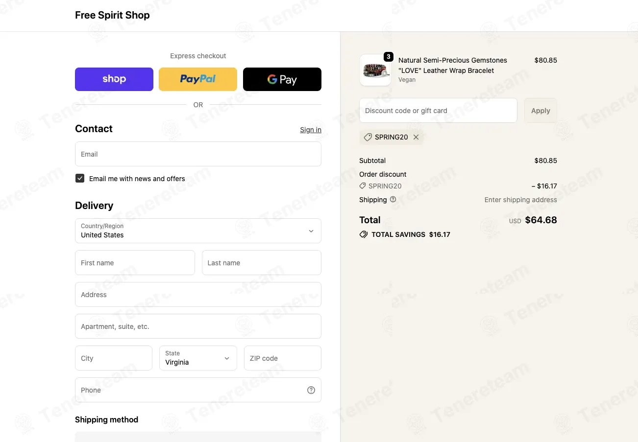 Free Spirit Shop coupon code: 20% off with SPRING20. Tested and valid as 2 months ago.
