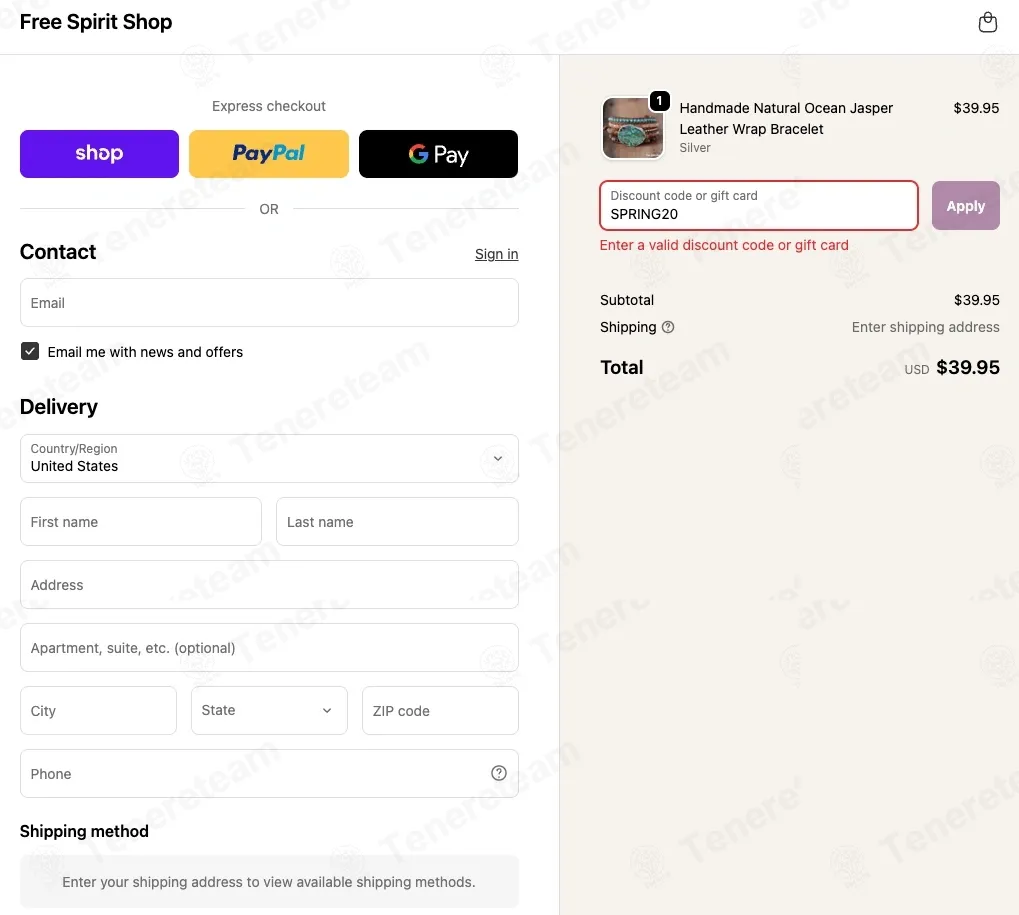 Free Spirit Shop coupon code: 20% off with SPRING20. Tested and valid as 2 months ago.