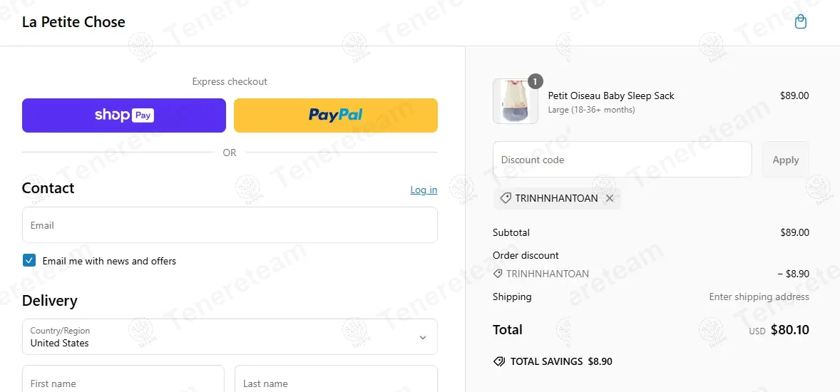La Petite Chose coupon code: 10% off with TRINHNHANTOAN. Tested and valid as 11 months ago.