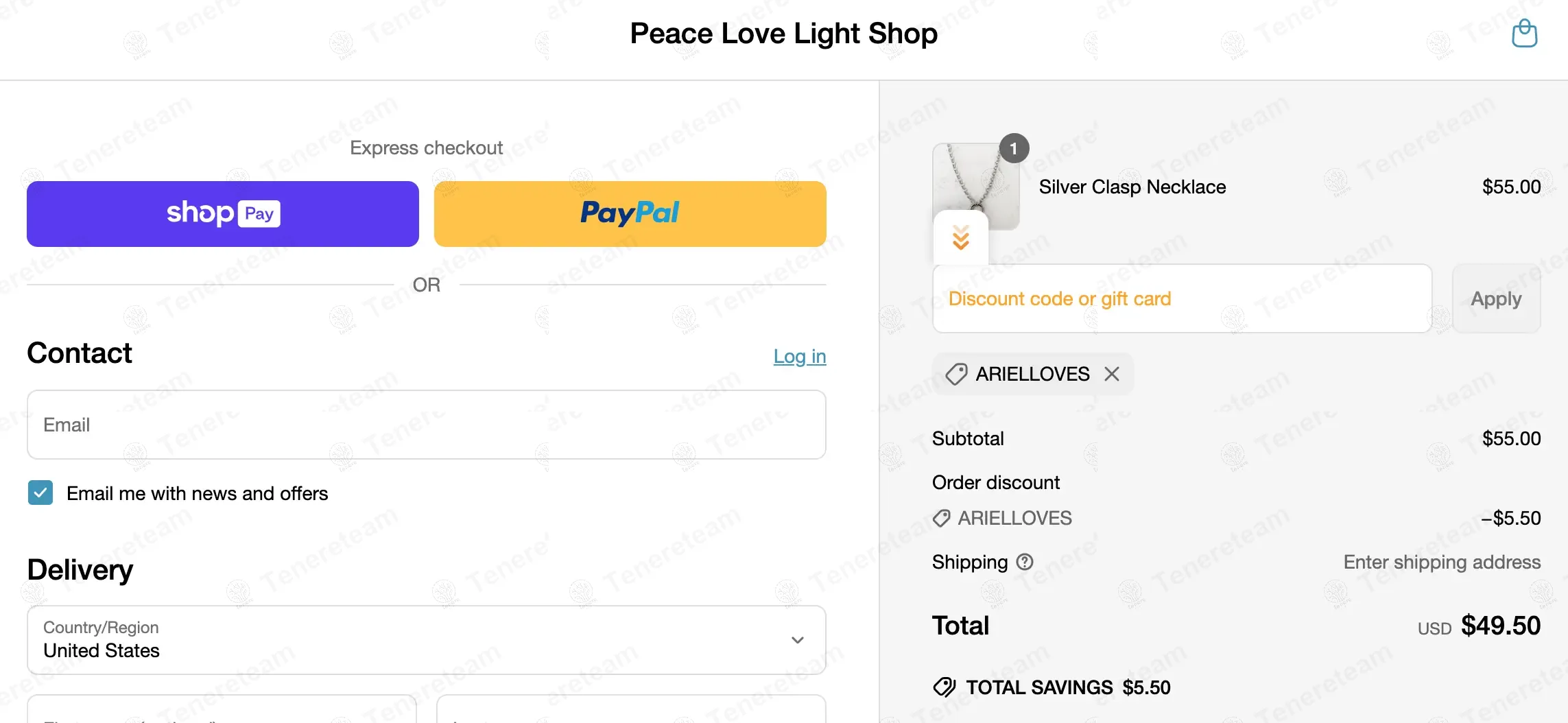 Peace Love Light Shop coupon code: 10% off with ARIELLOVES. Tested and valid as 1 year ago.