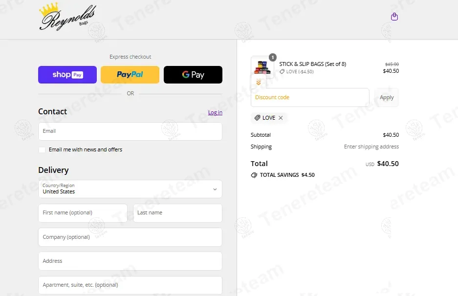Reynolds Bags coupon code: 10% off with LOVE. Tested and valid as 11 months ago.