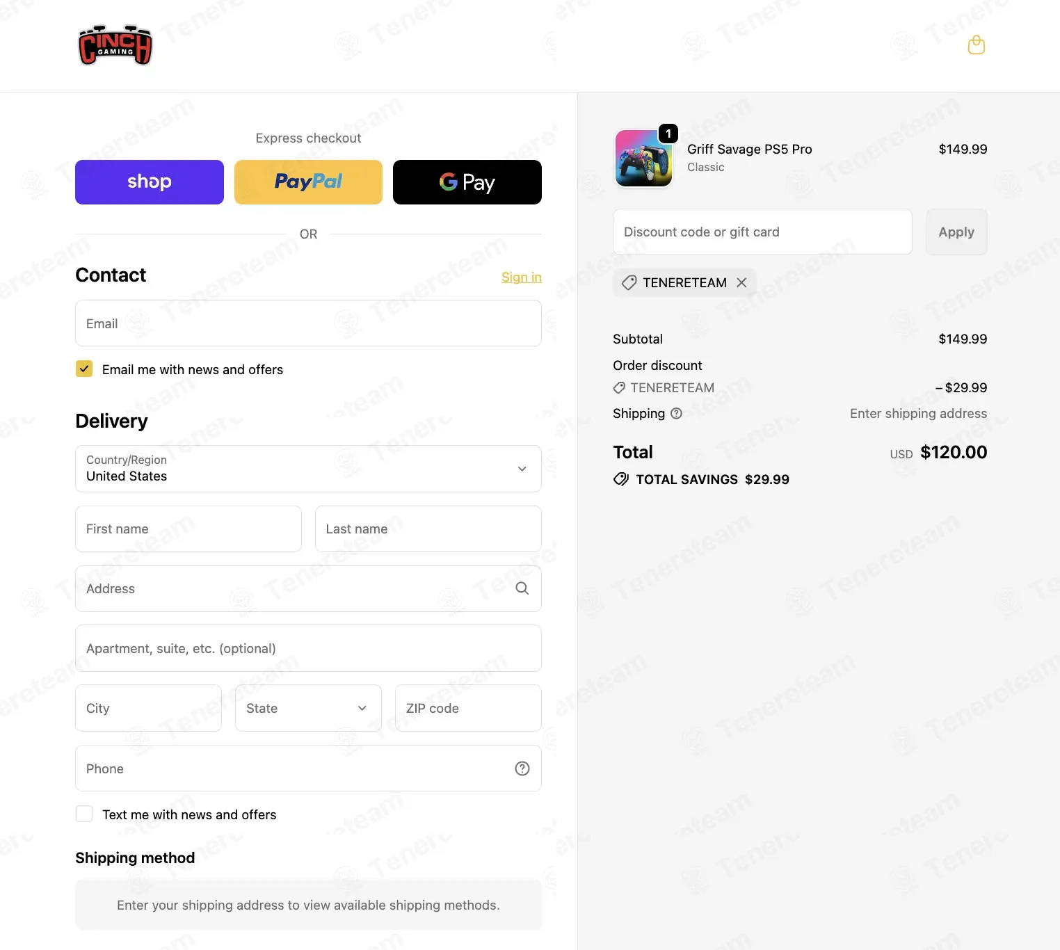 Cinch Gaming coupon code: 20% off with tenereteam. Tested and valid as 1 week ago.