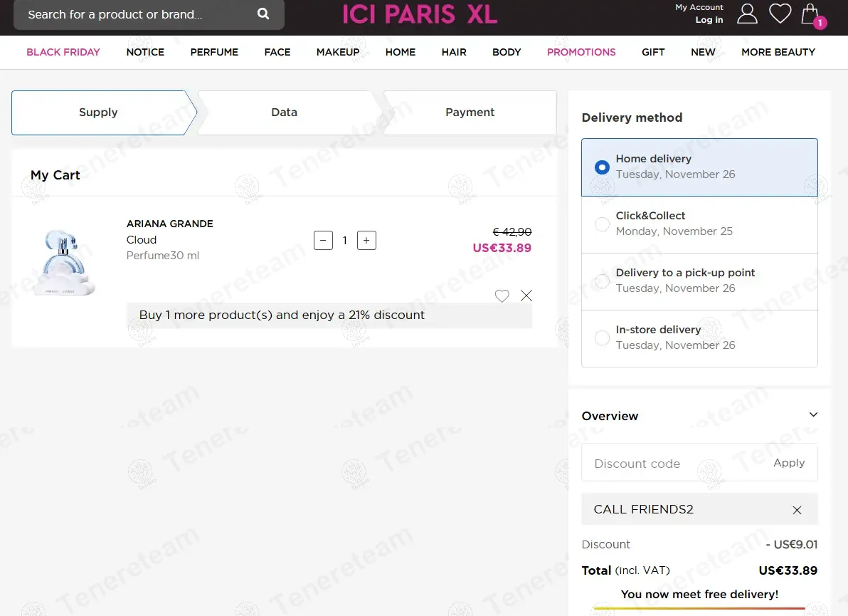 ICI Paris XL BE coupon code: 21% off with BEL-FRIENDS2. Tested and valid as 1 year ago.