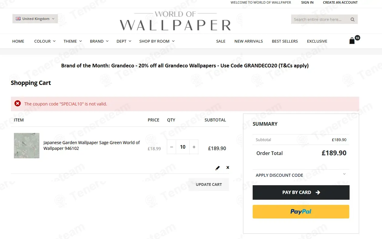 World Of Wallpaper coupon code: 10% off with SPECIAL10. Tested and valid as 3 months ago.
