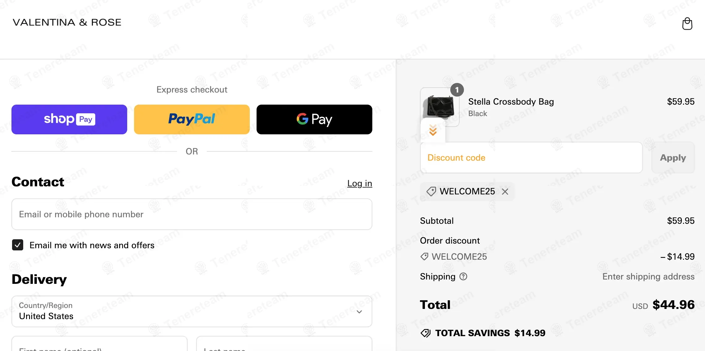 Valentina and Rose coupon code: 25% off with WELCOME25. Tested and valid as 1 year ago.