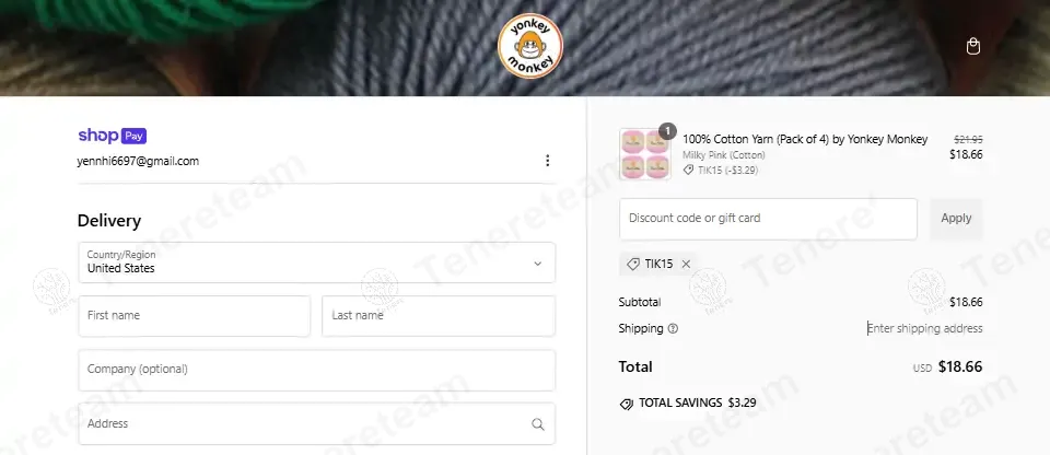 Yonkey Monkey Yarn Shop coupon code: 15% off with TIK15. Tested and valid as 1 year ago.
