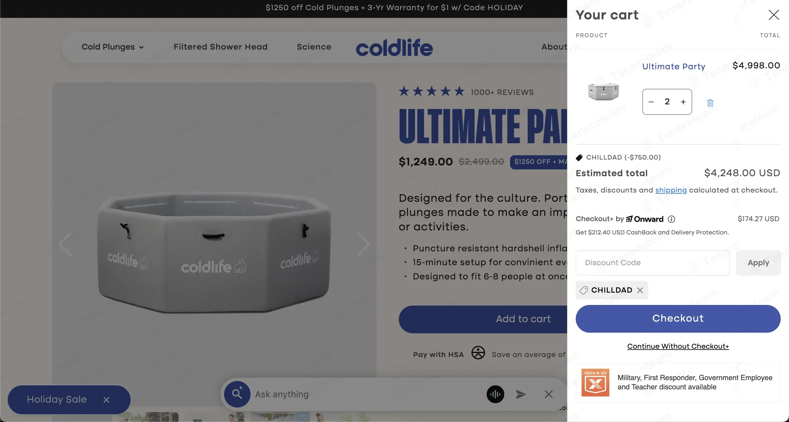 The Cold Life coupon code: $750 off with CHILLDAD. Tested and valid as 2 months ago.