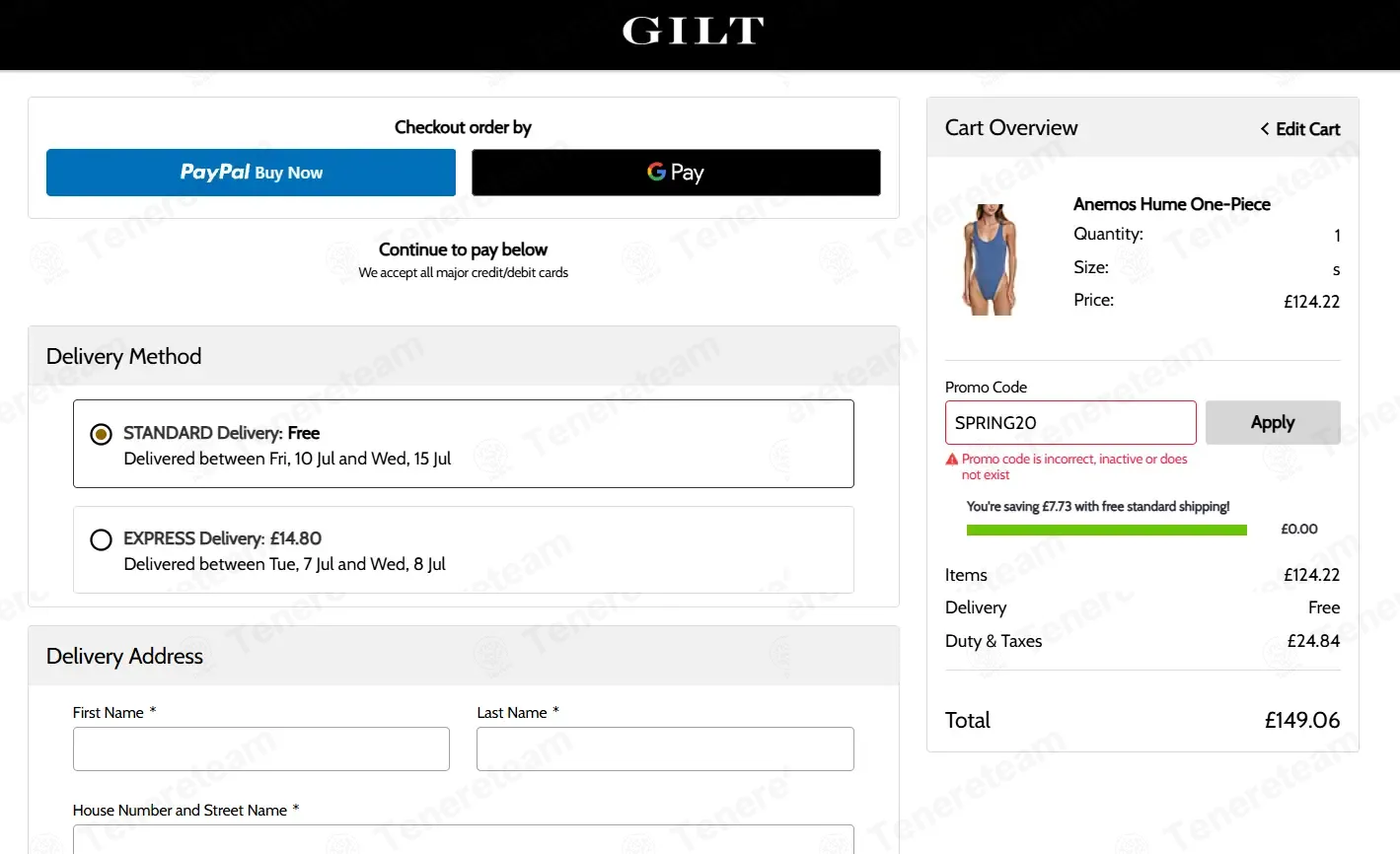 Gilt coupon code: 20% off with SPRING20. Tested and valid as 1 week ago.