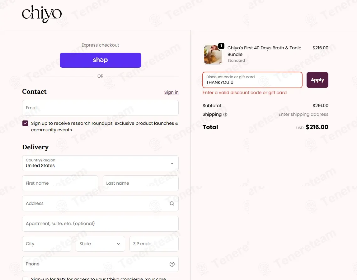 We Are Chiyo coupon code: 10% off with THANKYOU10. Tested and valid as 2 months ago.