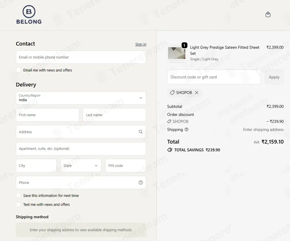Belong India coupon code: 10% off with SHOPOB. Tested and valid as 3 weeks ago.