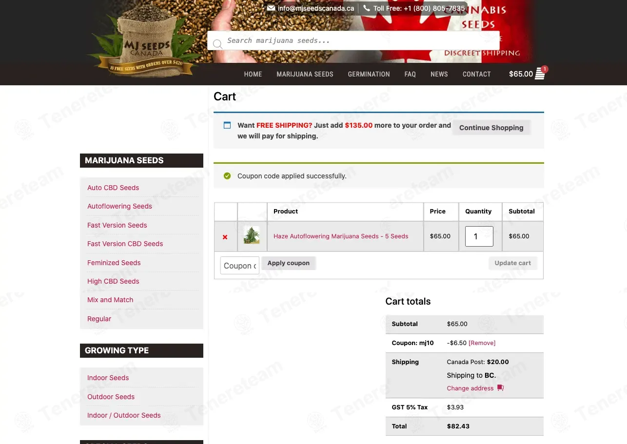 MJ Seeds Canada CA coupon code: 10% off with MJ10. Tested and valid as 1 week ago.