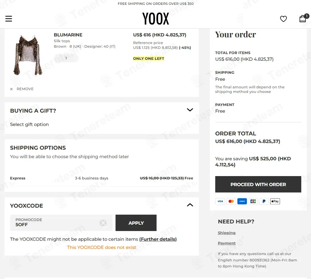 YOOX coupon code: 5% off with 5OFF. Tested and valid as 3 weeks ago.