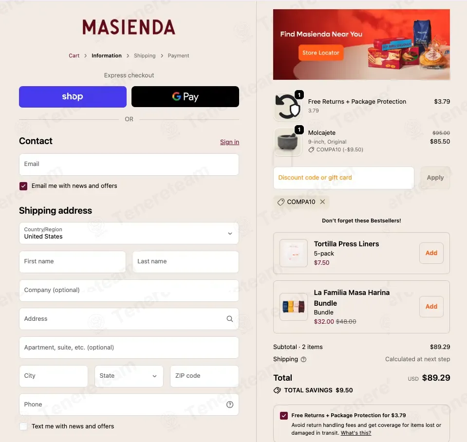 Masienda coupon code: 10% off with COMPA10. Tested and valid as 7 months ago.