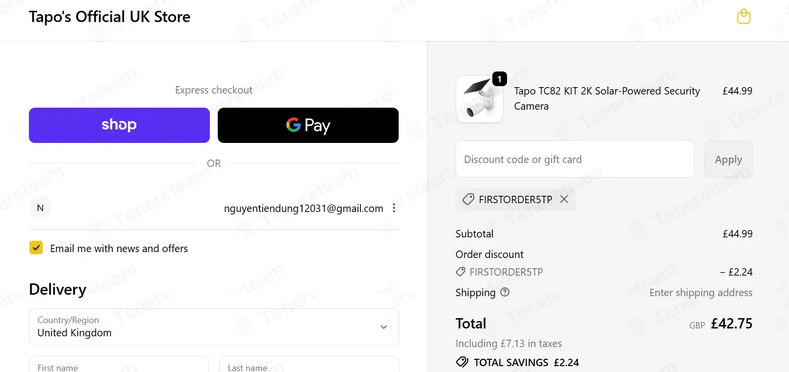 Tapo Store UK coupon code: 5% off with FIRSTORDER5TP. Tested and valid as 1 week ago.