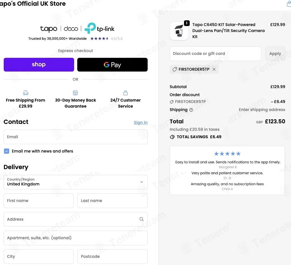 Tapo Store UK coupon code: 5% off with FIRSTORDER5TP. Tested and valid as 1 week ago.