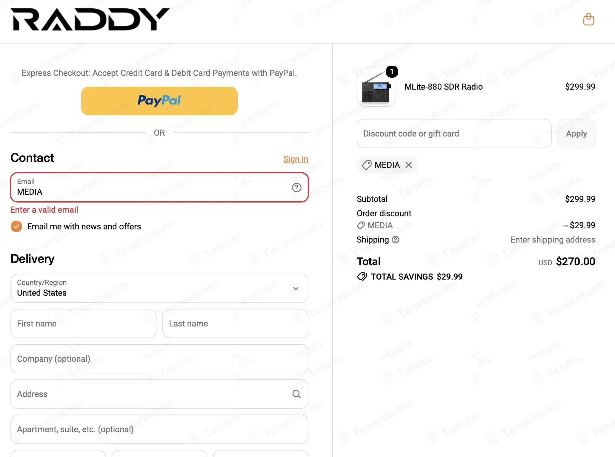 Raddy coupon code verified as working at checkout