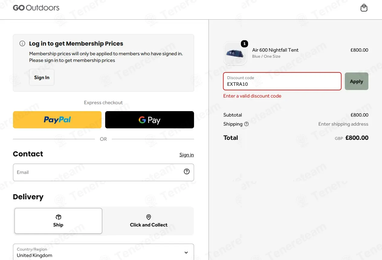GO Outdoors UK coupon code: 10% off with EXTRA10. Tested and valid as 1 month ago.
