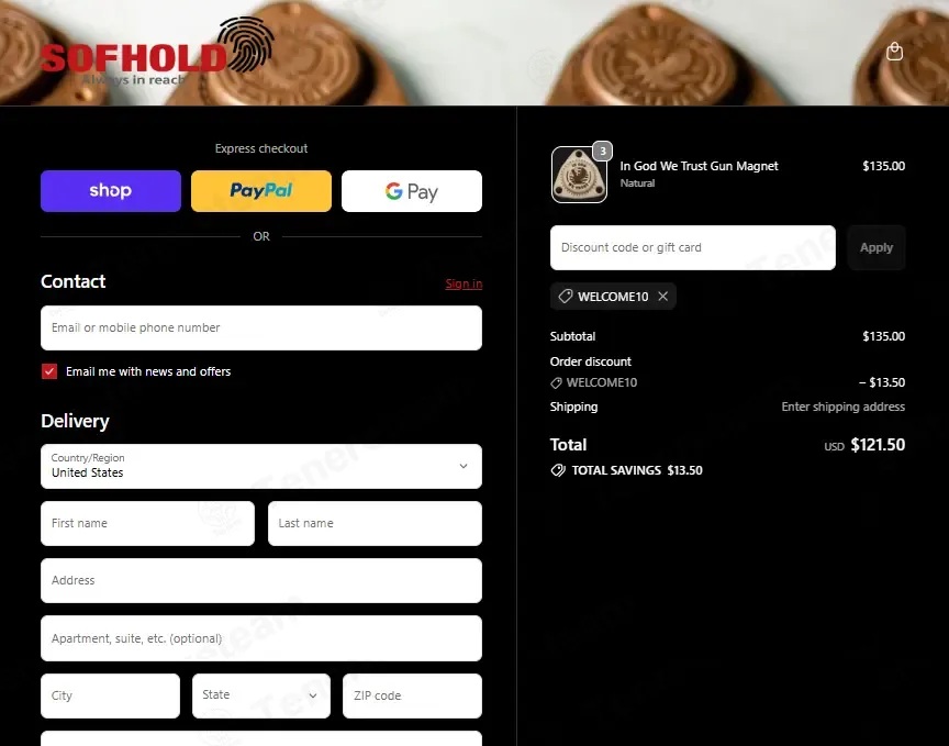 Sofhold coupon code: 10% off with WELCOME10. Tested and valid as 8 months ago.