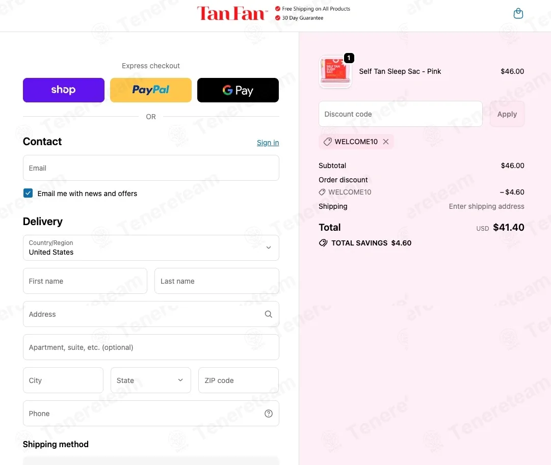 Tan Fan coupon code: 10% off with WELCOME10. Tested and valid as 1 month ago.