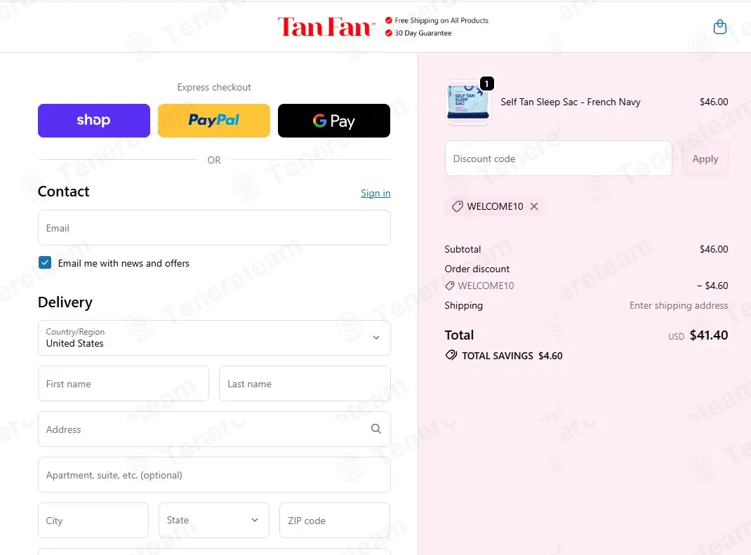 Tan Fan coupon code: 10% off with WELCOME10. Tested and valid as 1 month ago.