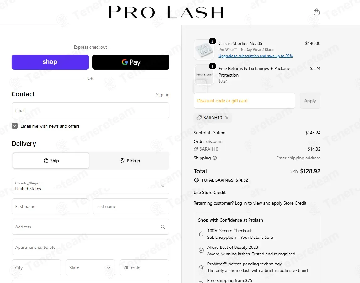Pro Lash coupon code: 10% off with SARAH10. Tested and valid as 3 months ago.