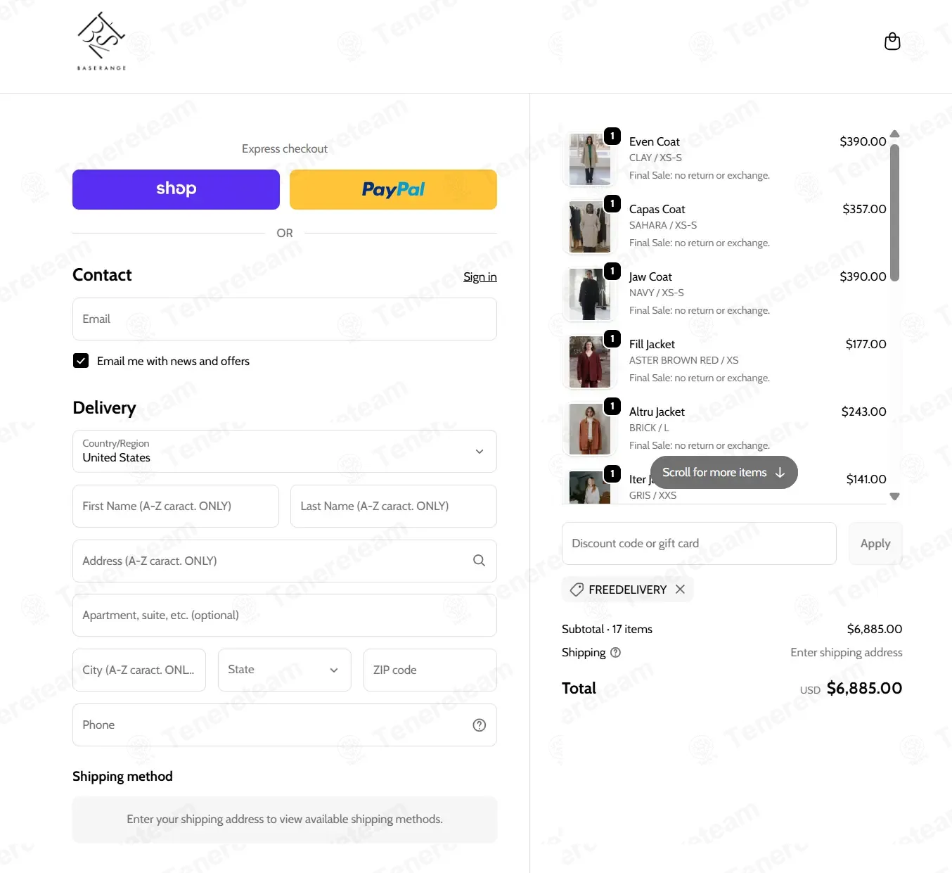 Baserange coupon code: Sale off with FREEDELIVERY. Tested and valid as 4 months ago.