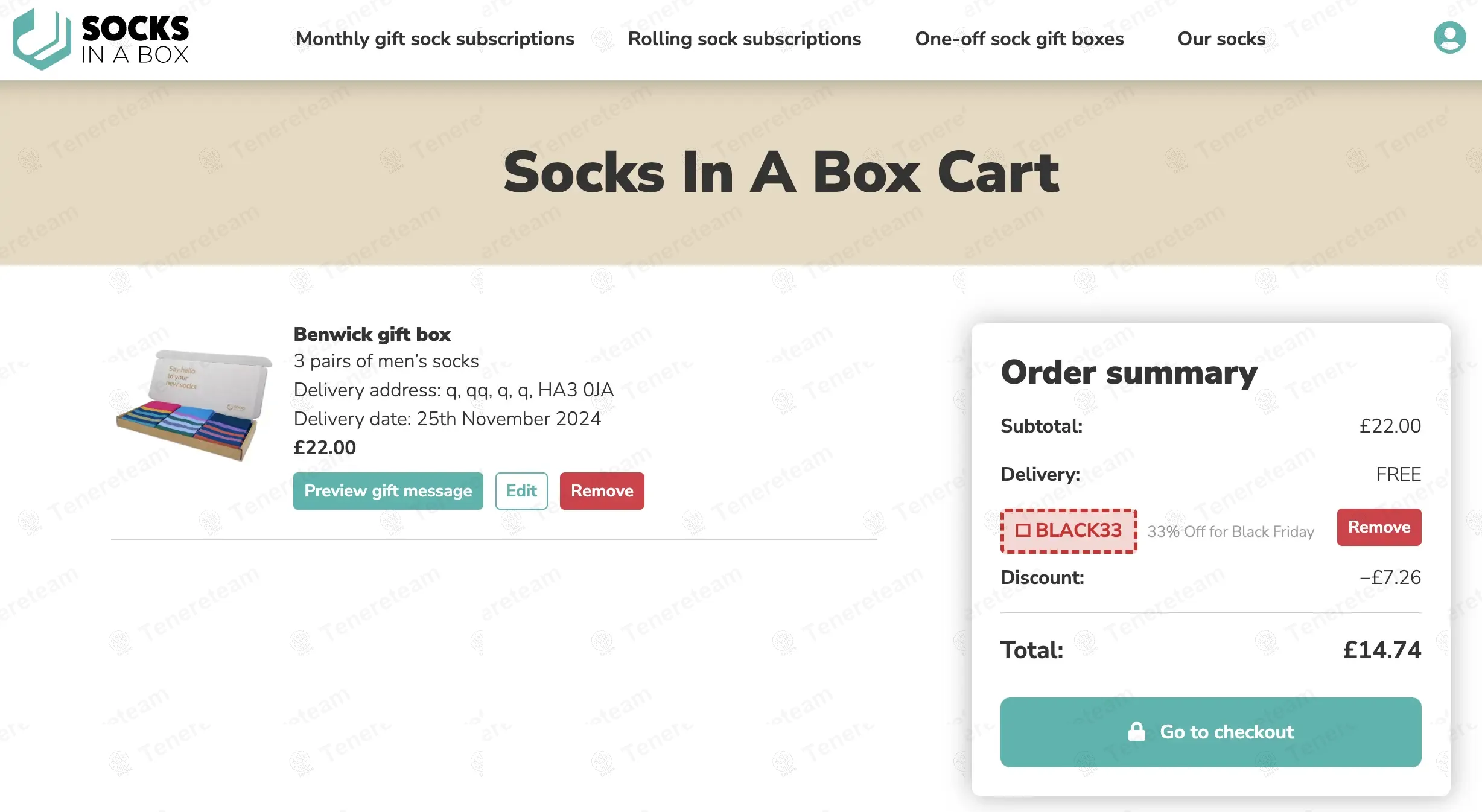 Socks In A Box coupon code: 33% off with BLACK33. Tested and valid as 1 year ago.