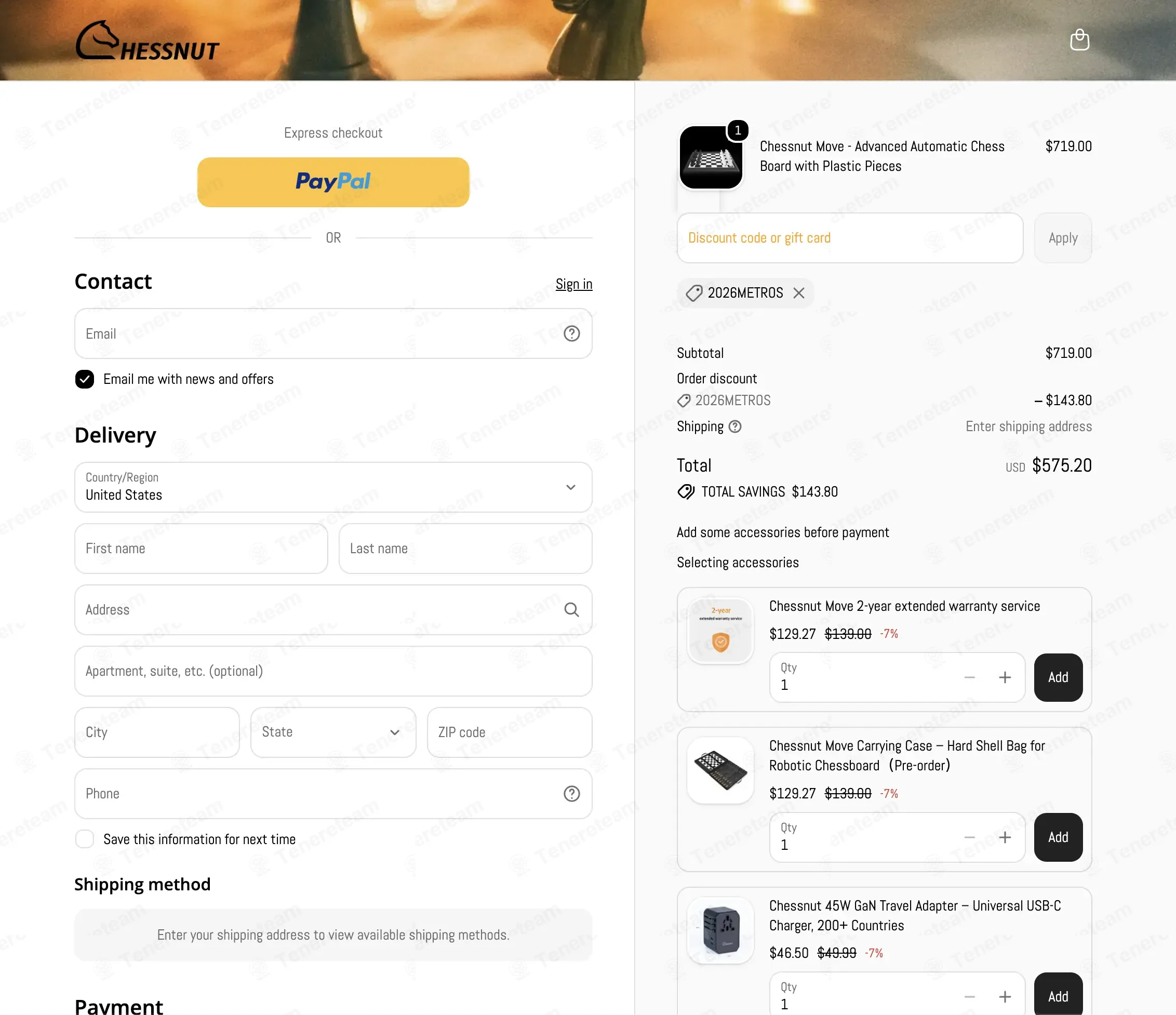 Chessnu Tech coupon code verified as working at checkout