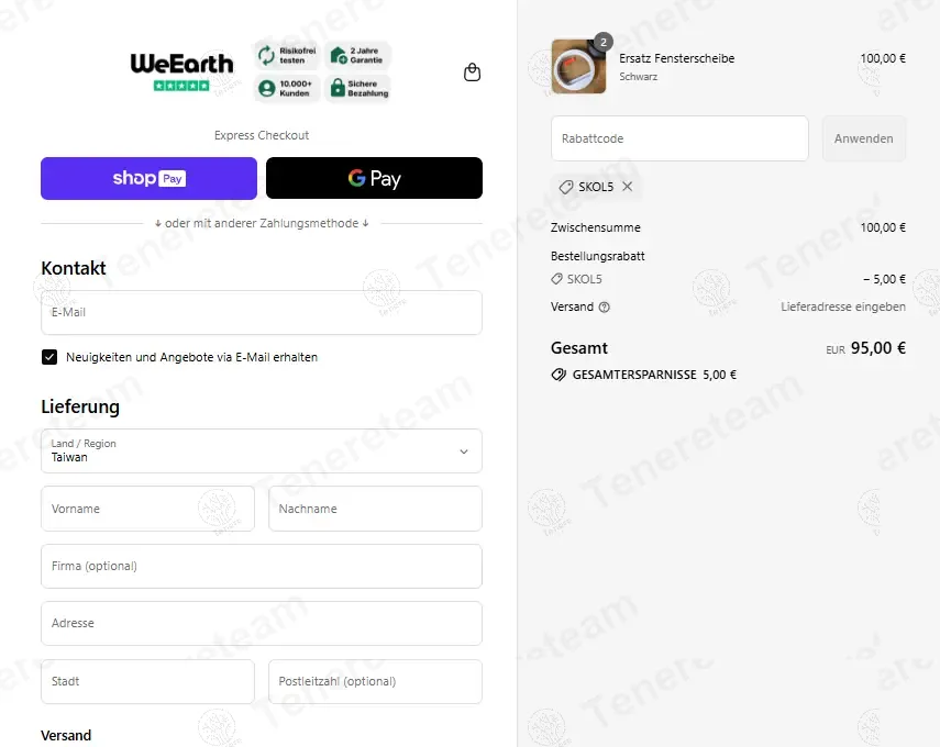 We Earth DE coupon code re-checked and confirmed working at checkout