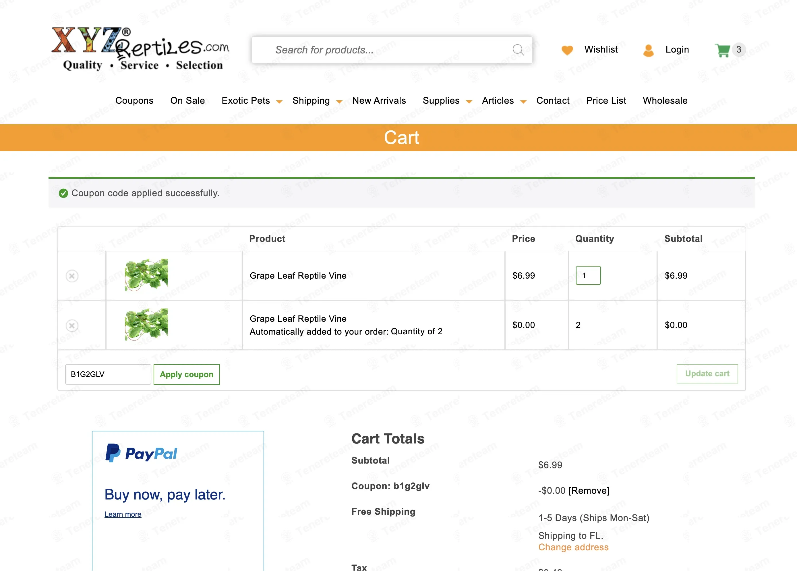 XYZ Reptiles coupon code: Sale off with B1G2GLV. Tested and valid as 5 months ago.