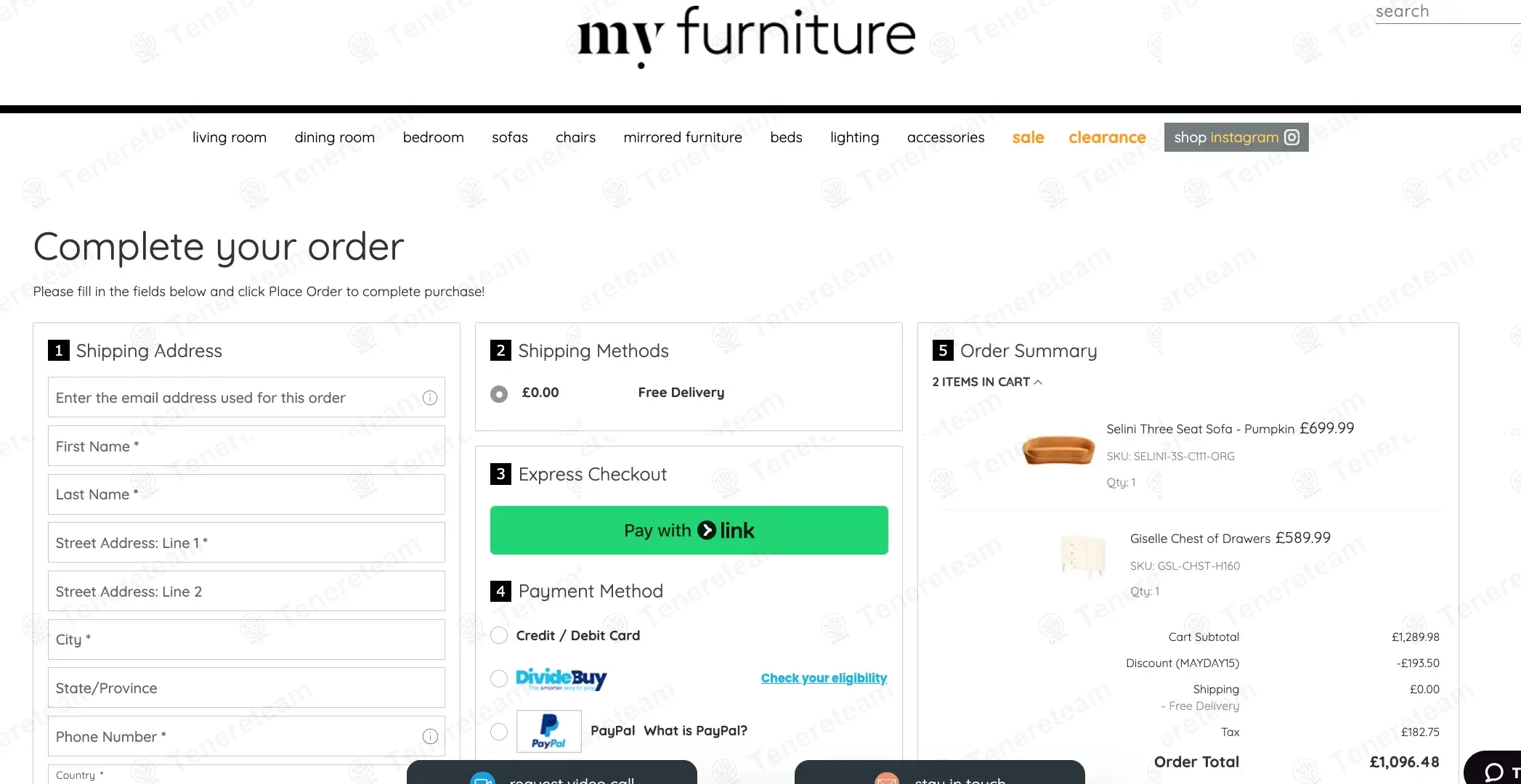 My Furniture coupon code: 15% off with MAYDAY15. Tested and valid as 1 year ago.