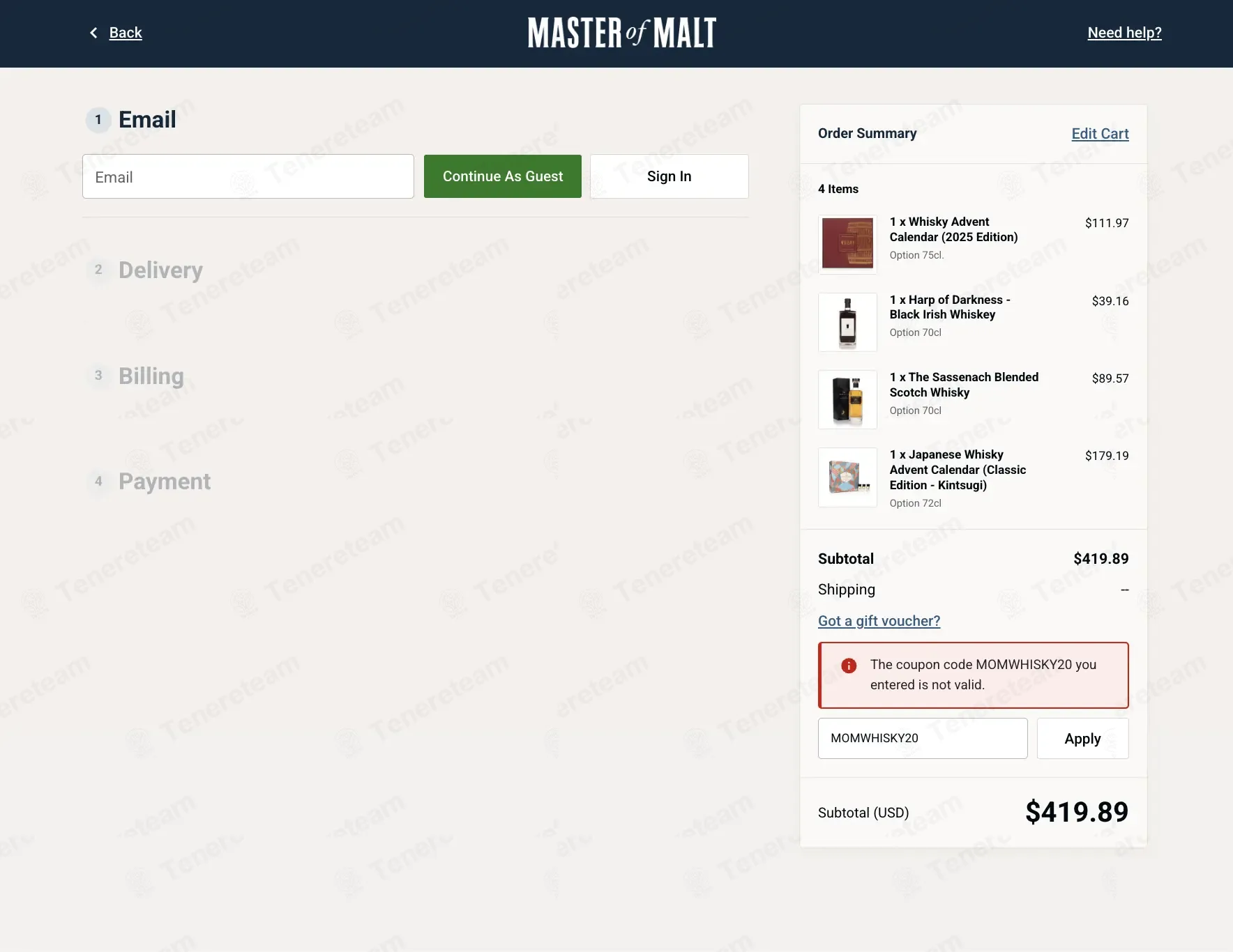 Master of Malt coupon code: $10 off with MOMWHISKY20. Tested and valid as 4 months ago.