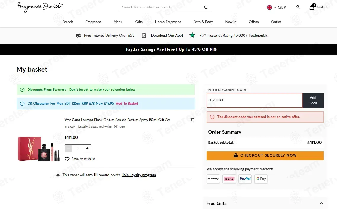 Fragrance Direct UK coupon code: 10% off with FDVCUK10. Tested and valid as 2 months ago.