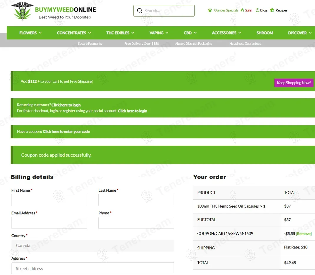 Buy My Weed Online coupon code: 15% off with CART15-SPWM-1639. Tested and valid as 1 year ago.