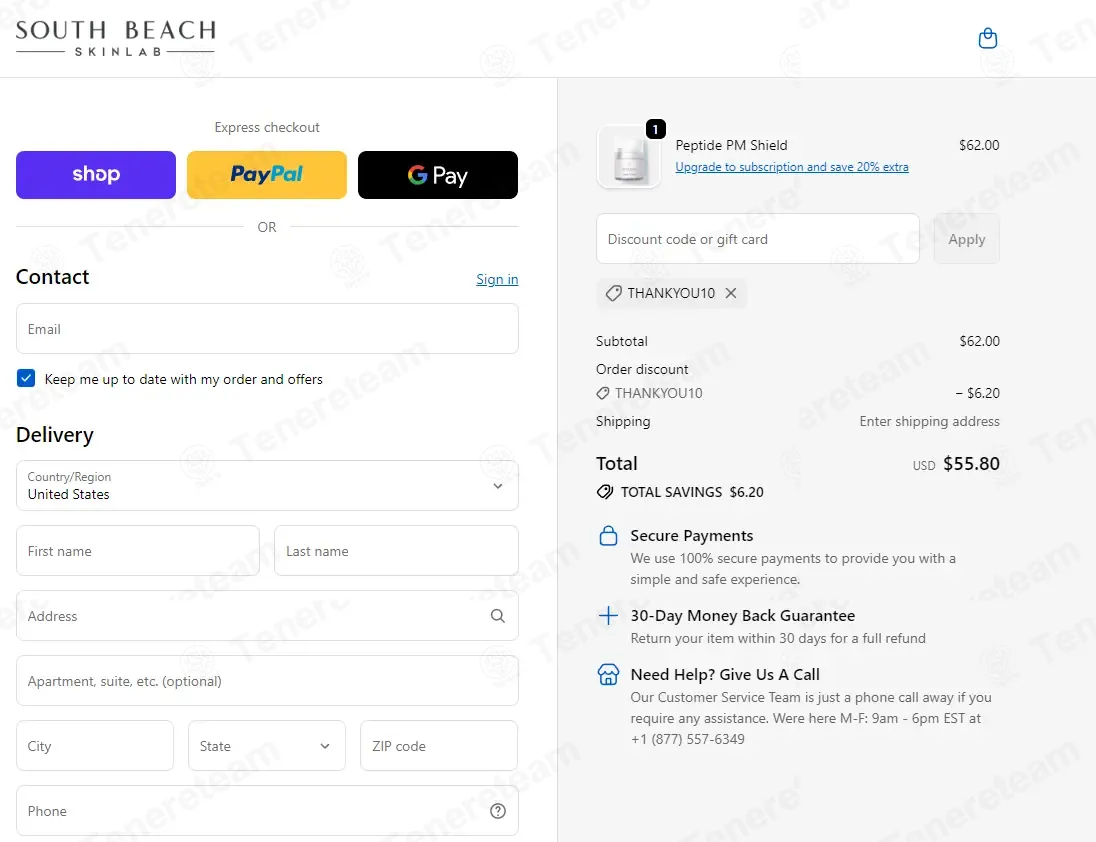 South Beach Skin Lab coupon code: 10% off with THANKYOU10. Tested and valid as 9 months ago.