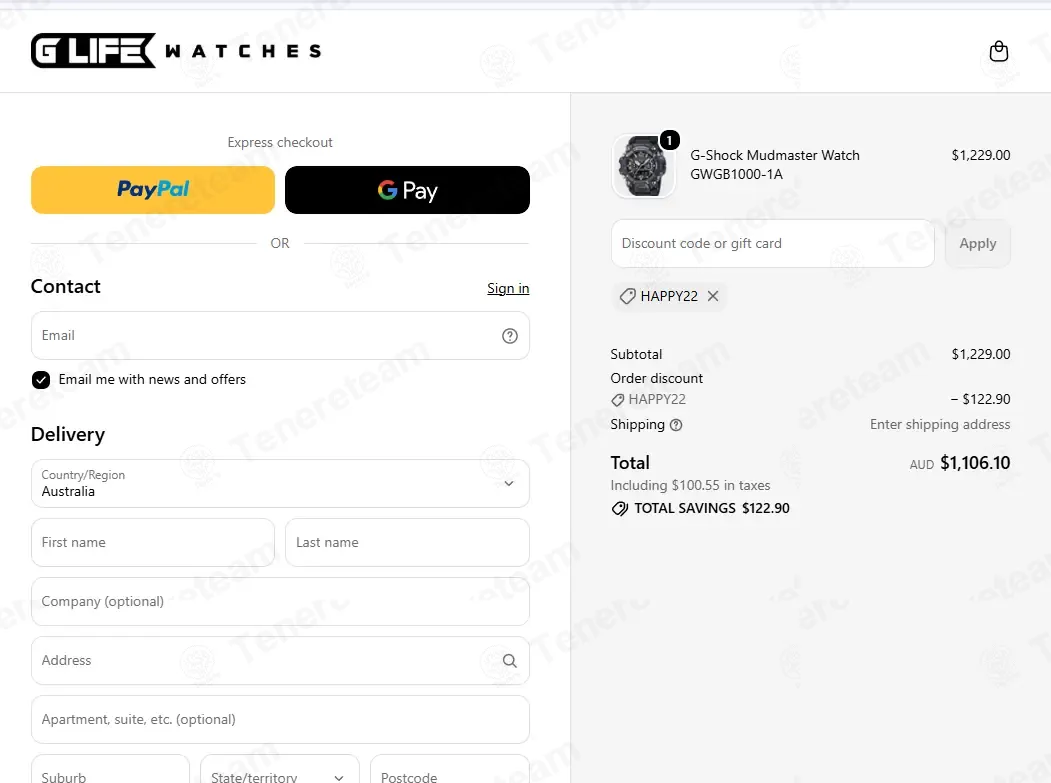 G Life Watches coupon code: 10% off with HAPPY22. Tested and valid as 1 week ago.