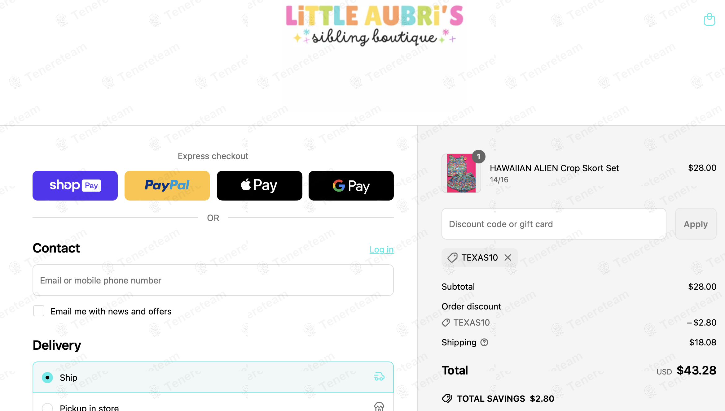 Little Aubri's Boutique coupon code: 10% off with TEXAS10. Tested and valid as 1 year ago.