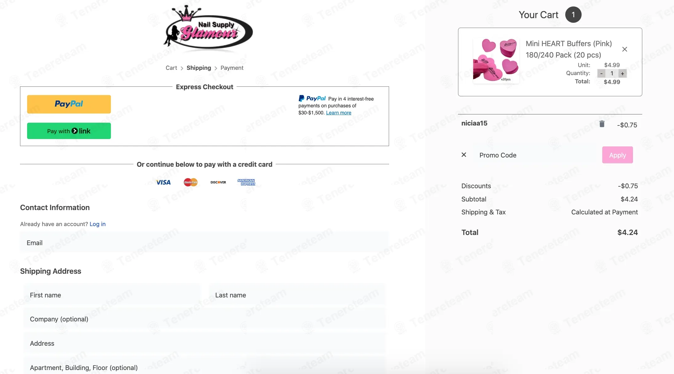 Nail Supply Glamour coupon code: 15% off with NICIAA15. Tested and valid as 3 weeks ago.